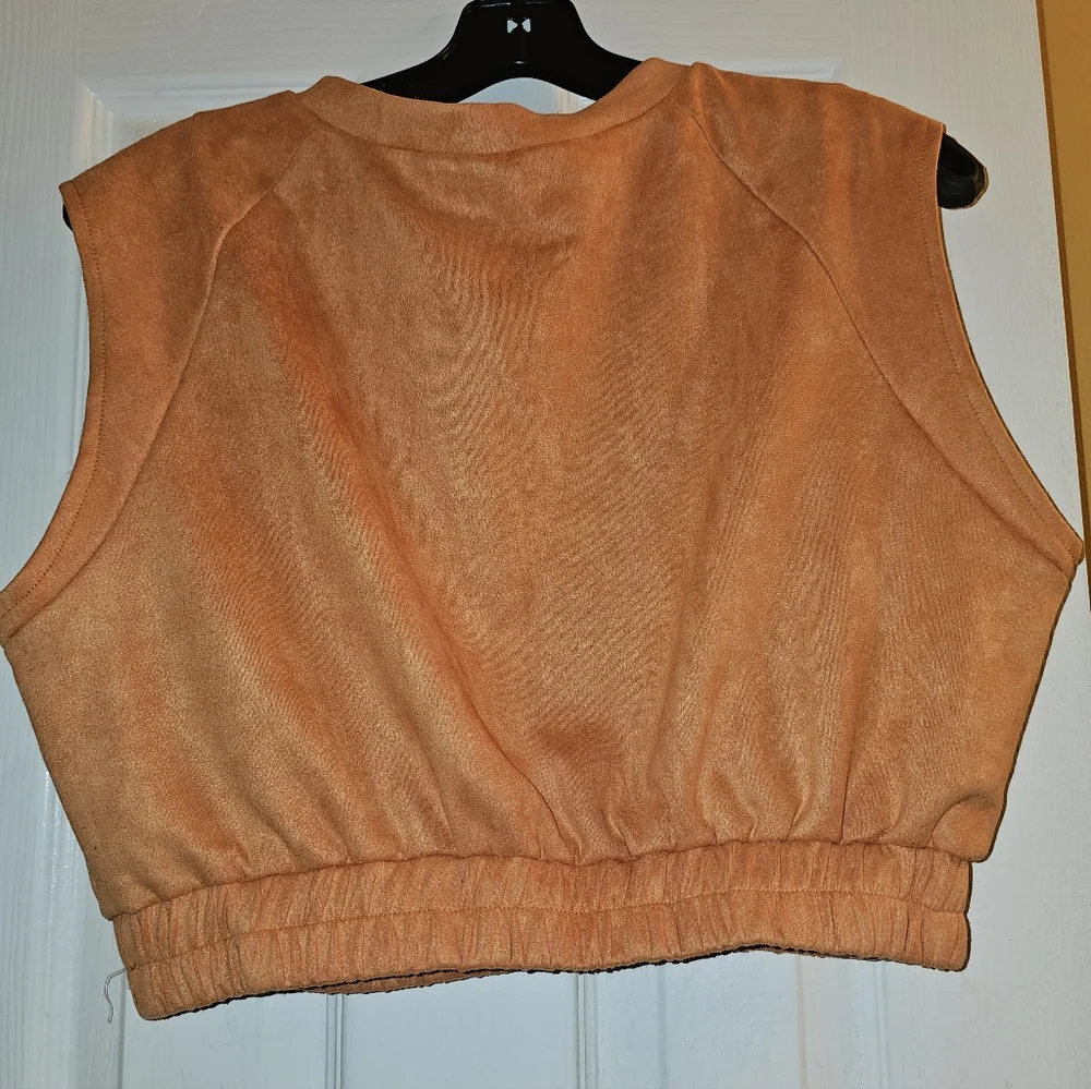 NWOT Faux Suede Co-Ord Crop Top Split Skirt Set Large - Picture 3 of 9